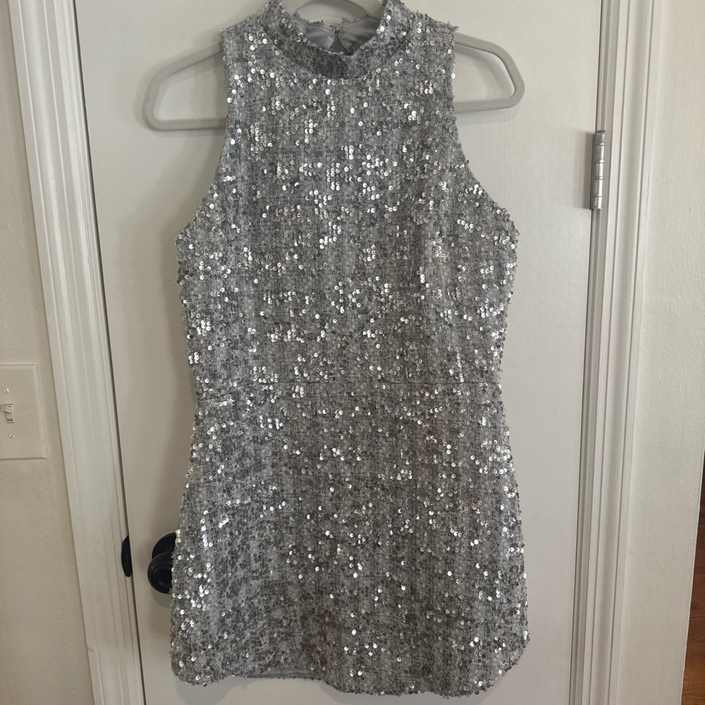 Silver Sequin Sleeveless Dress